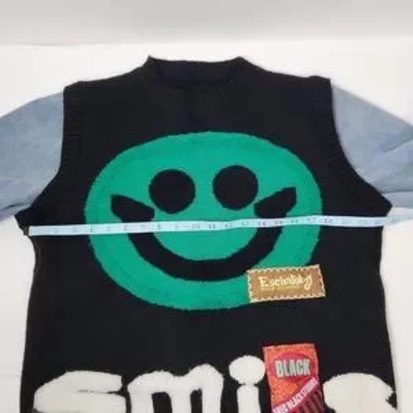 MCC STUDIOS Smiley Face Black and Green Sweater - Picture 4 of 11
